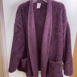 Purple Fur Like Jacket Super Soft  Fluffy Deep Front Pockets Cozy Comfortable